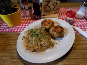 Kasspressknödel (cheese dumplings) with Sauerkraut